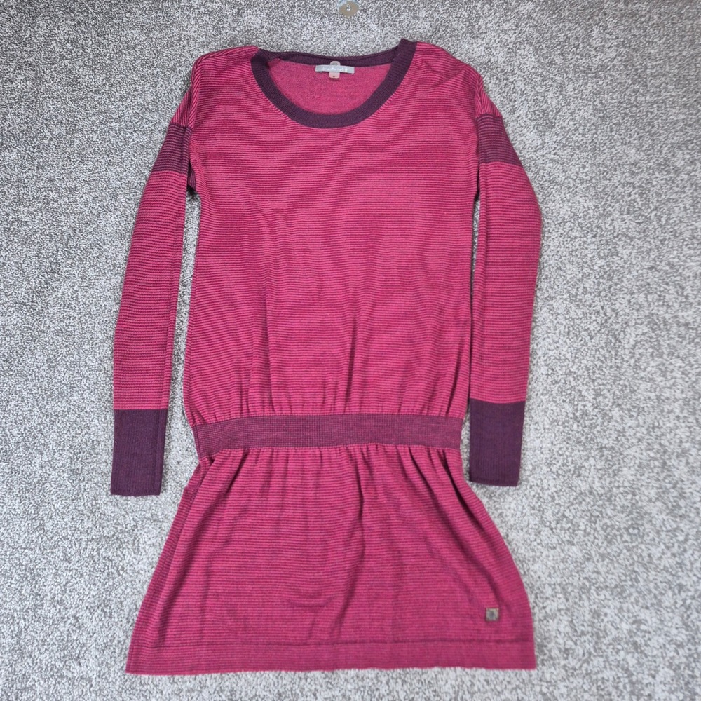 Smartwool Merino Wool Sweater Dress Womens Medium Maroon Striped